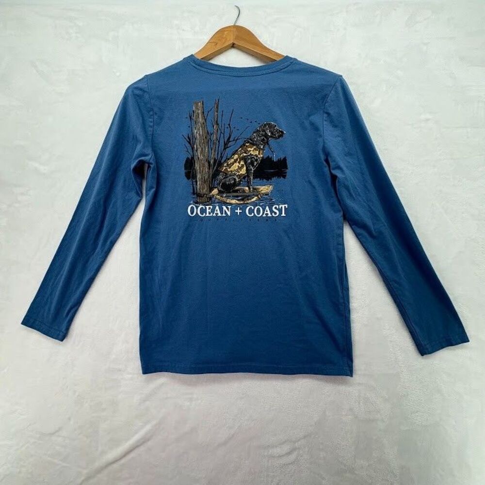 Boys Ocean and Coast Long Sleeve T Shirt Size XL Blue Dog Graphics Hunting